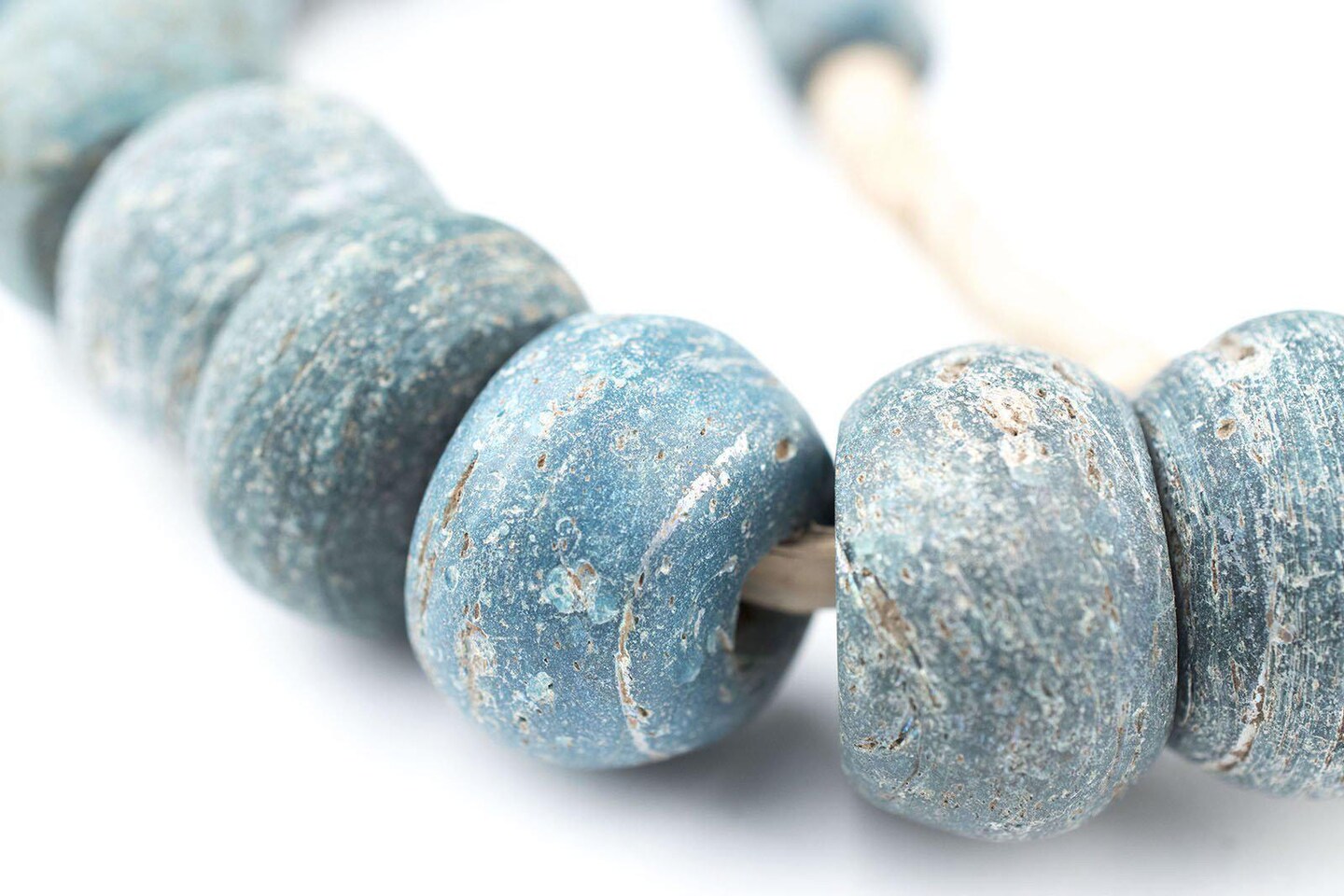 TheBeadChest Antique Turquoise Hebron Kano Beads Natural 19mm West Africa African Blue Cylinder Glass Large Hole 27 Inch Strand Handmade