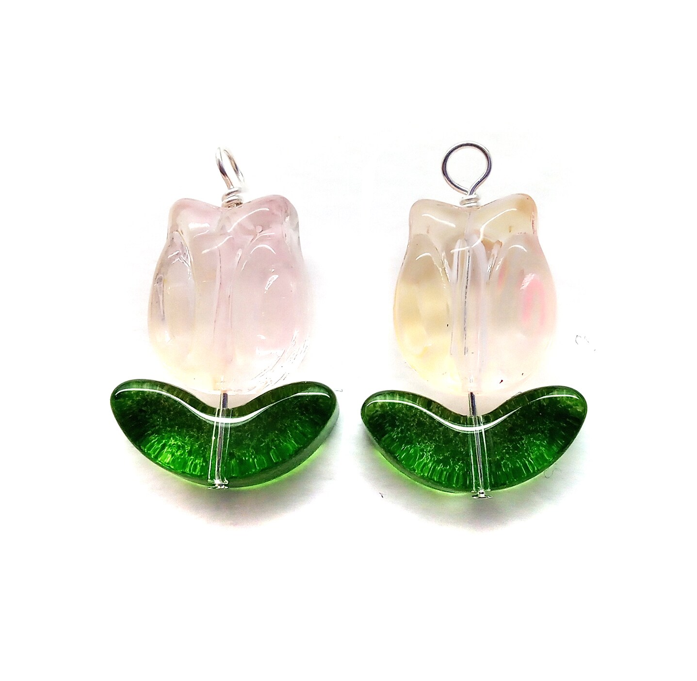 Flower Charms, 2 pcs, Tulip Glass Bead Dangles for Jewelry, Adorabilities