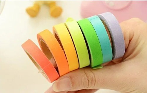 10 Pcs Writable Rolls Paper Washi Masking Tape Rainbow Sticky Adhesive