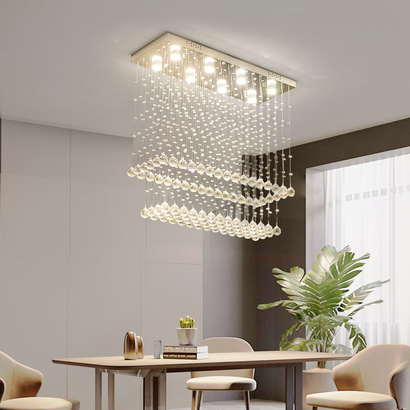 Kitcheniva Rectangular Crystal Raindrop Chandelier Pendant Lamp