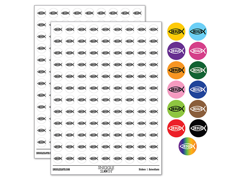 Jesus Ichthys Fish Christian Sketch 200+ 0.50&#x22; Round Stickers