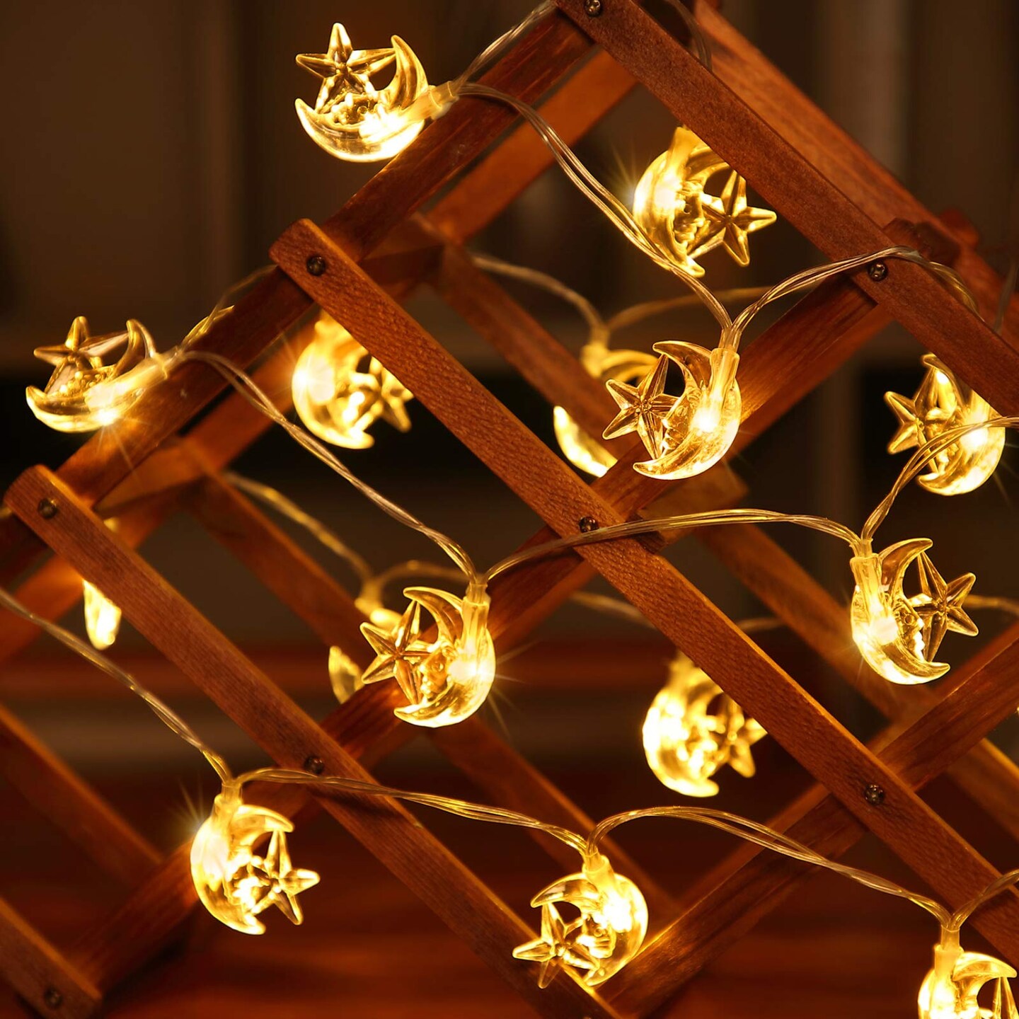 Moon Star String Lights for Eid Decorations, 6.6 ft 20 LEDs Ramadan Festival Lights, Fairy String Lights Battery Operated Indoor Outdoor, Warm White