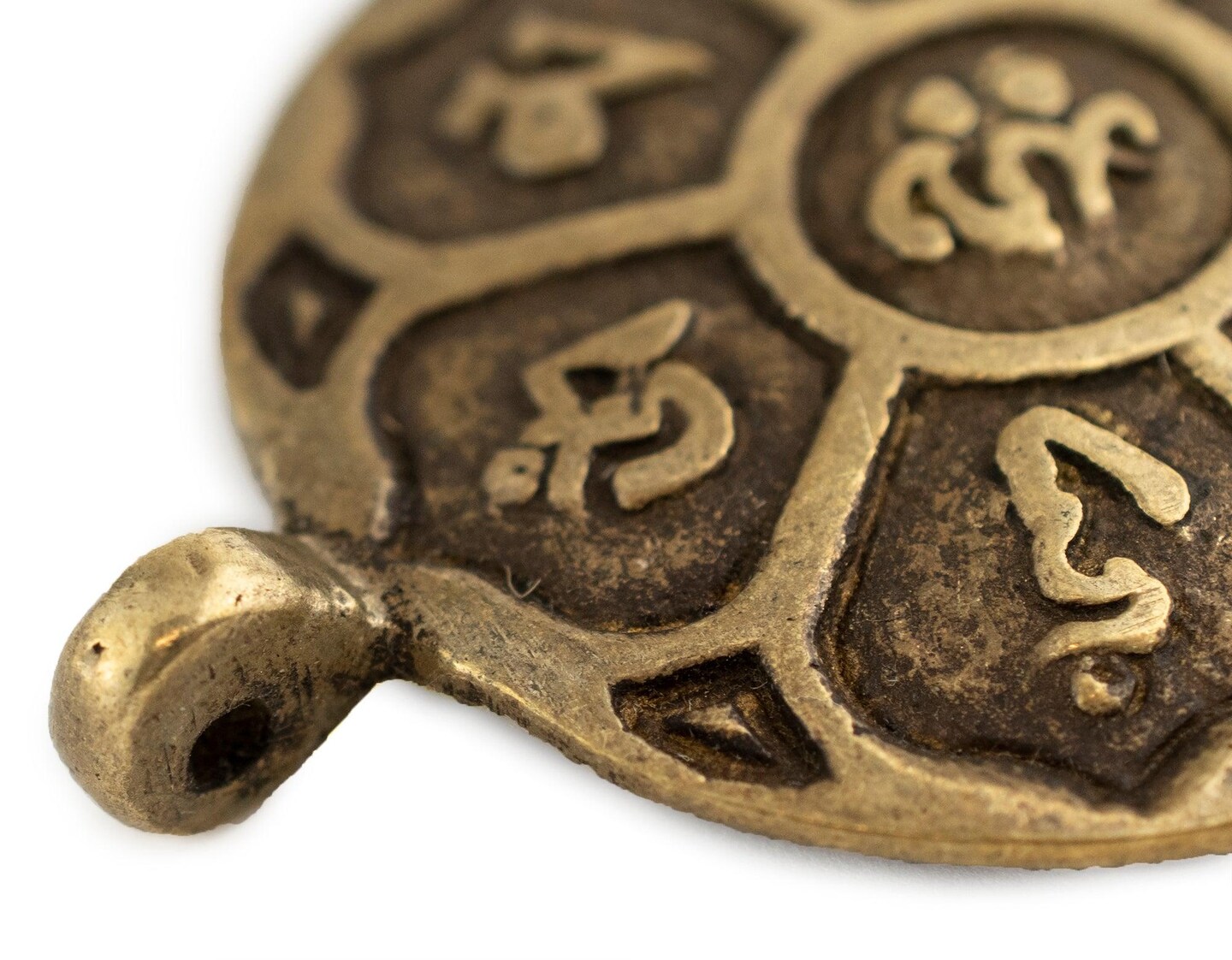 TheBeadChest Antiqued Brass Circular Om Mani Padme Hum Pendant 60x50mm Large Hole