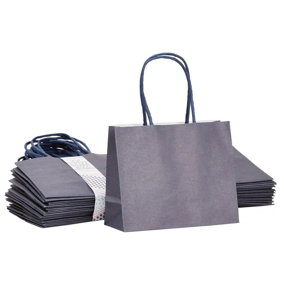 50 Pack Navy Blue Gift Bags with Handles for Presents