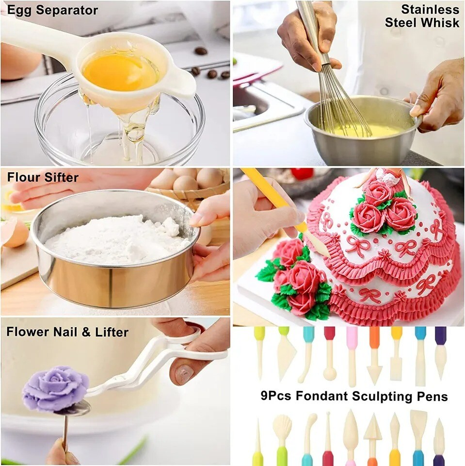 469x Set Cake Decorating Supplies Kit Baking Tools Turntable Stand Cupcake liner