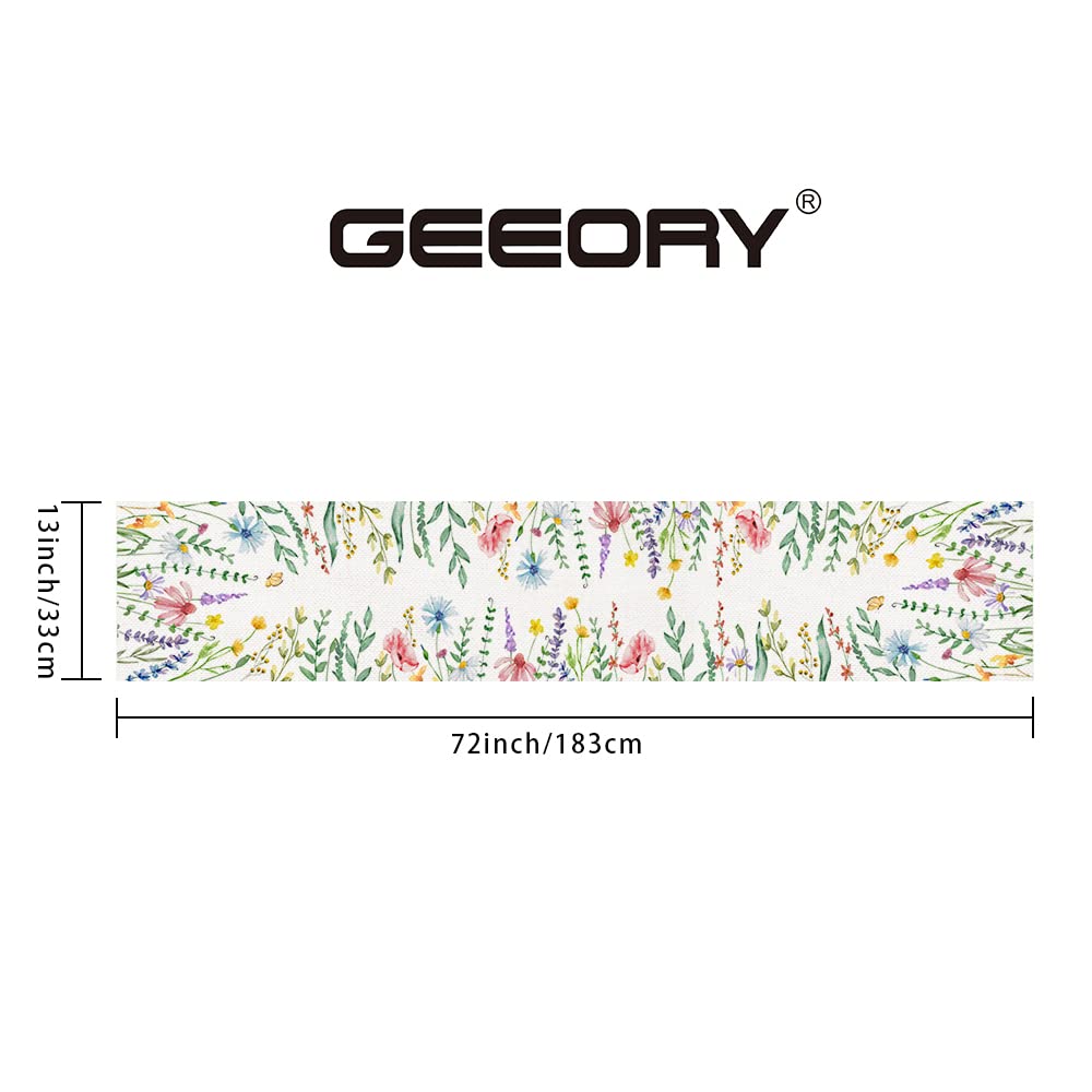 Spring Table Runner 13x72 Inch Watercolor Wild Flower Farmhouse Rustic Holiday Kitchen Dining Table Decoration for Indoor Outdoor Dinner Party Décor