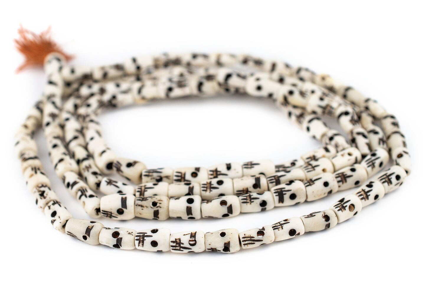 TheBeadChest Carved Bone Skull Mala Beads 12x8mm Nepal Black and White Large Hole 54 Inch Strand