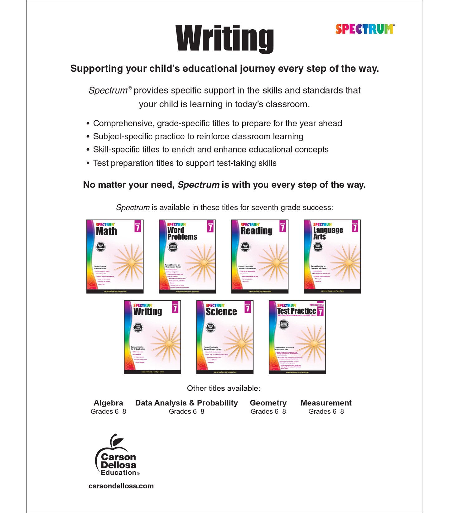 Spectrum Grade 7 Writing Workbook, Learn to Write a Story, to Inform, an Argument, Handwriting Practice for Kids 12-13, Classroom or Homeschool Curriculum