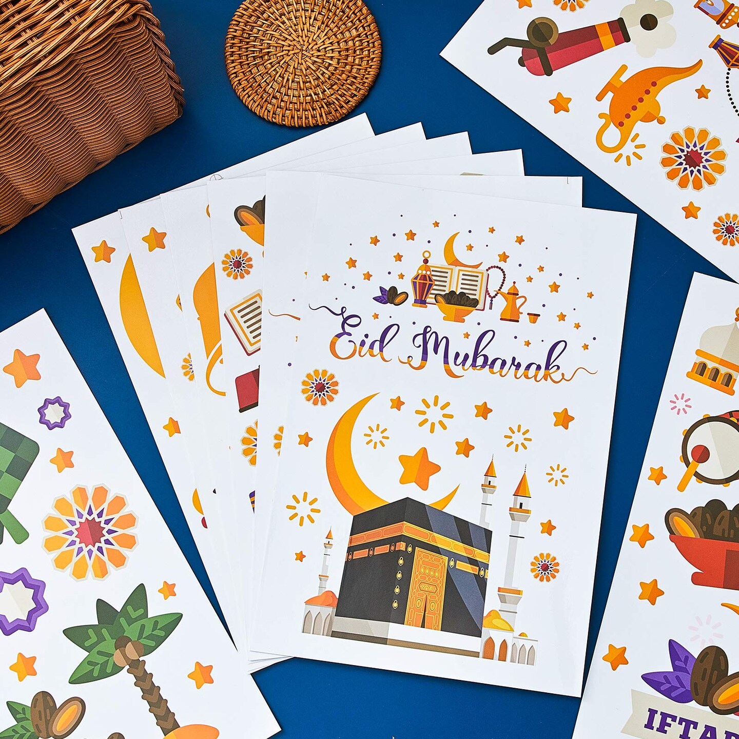 80 PCS Ramadan Window Clings Eid Mubarak Window Stickers Static Ramadan Kareem Window Decals Removable Window Cling Decorations for Ramadan Mubarak Party Classroom Supply, 9 Sheets