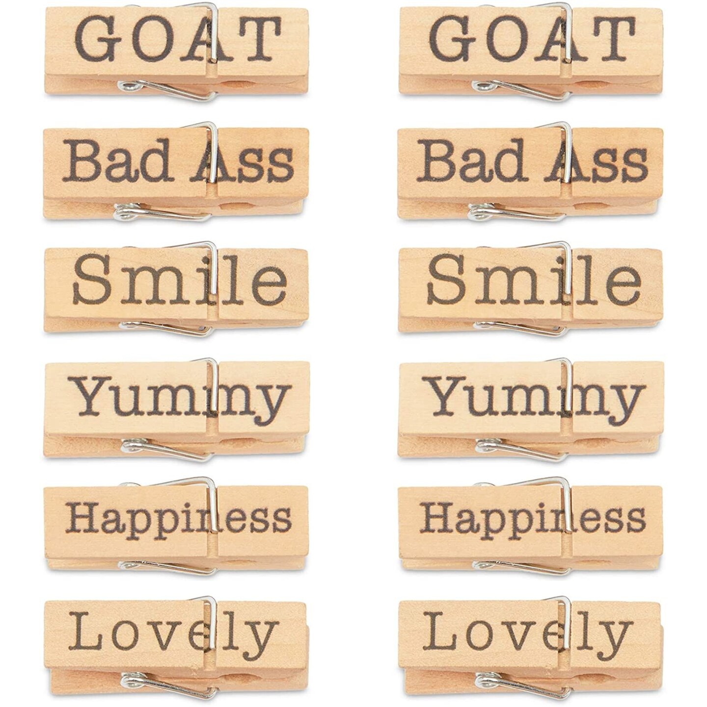 Okuna Outpost Wooden Clothes Pin Magnets for Fridge with Quotes (1.77 x 0.5 in, 12 Pieces)