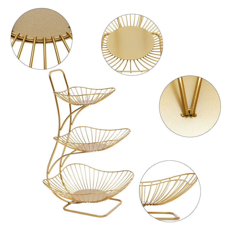 3 Tier Gold Countertop Fruit Basket for Kitchen Vegetable Fruits Basket Bowl Stand
