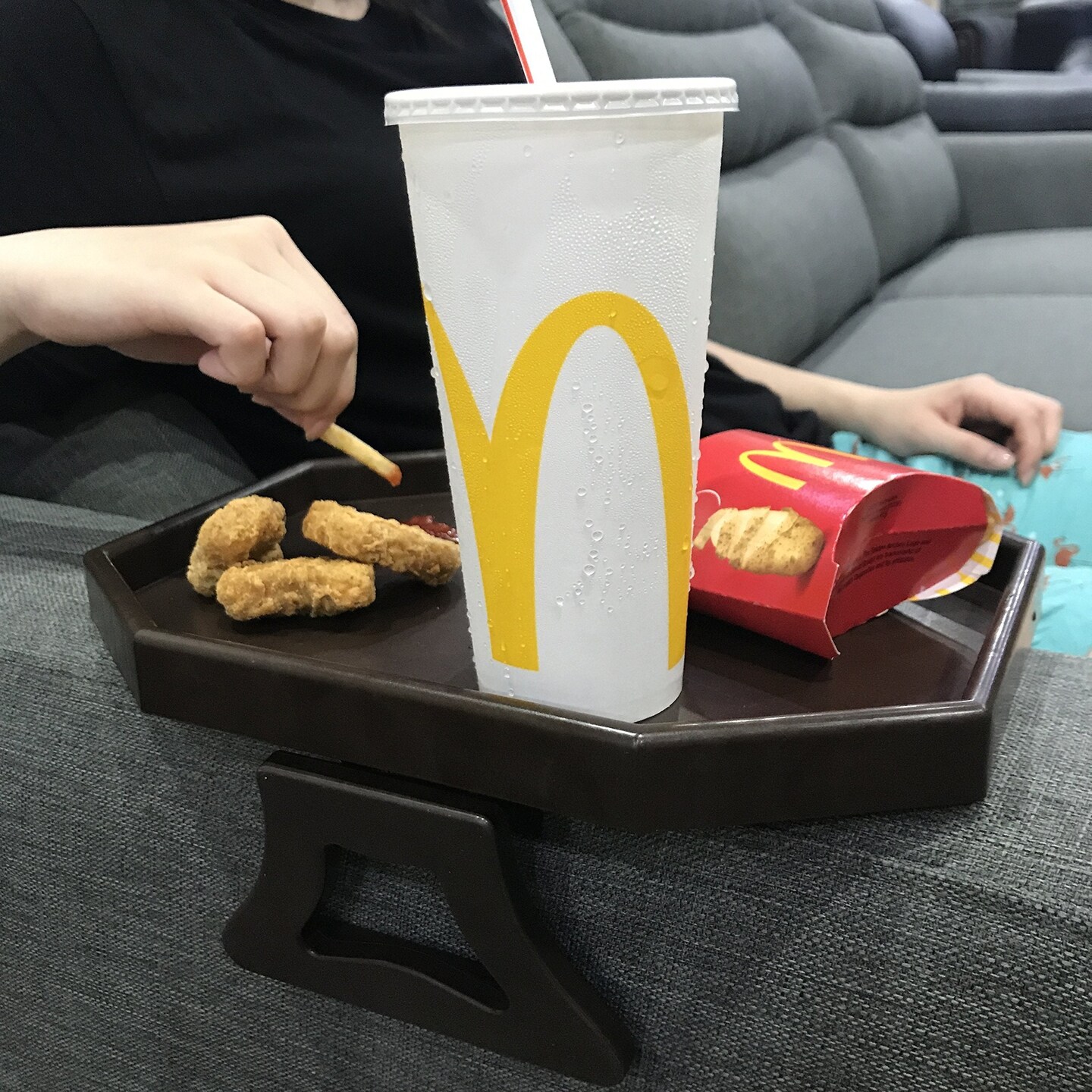 Sofa Arm Clip Table, Armrest Tray Table, Drinks/Remote Control/Snacks Holder … (Cherry Brown)