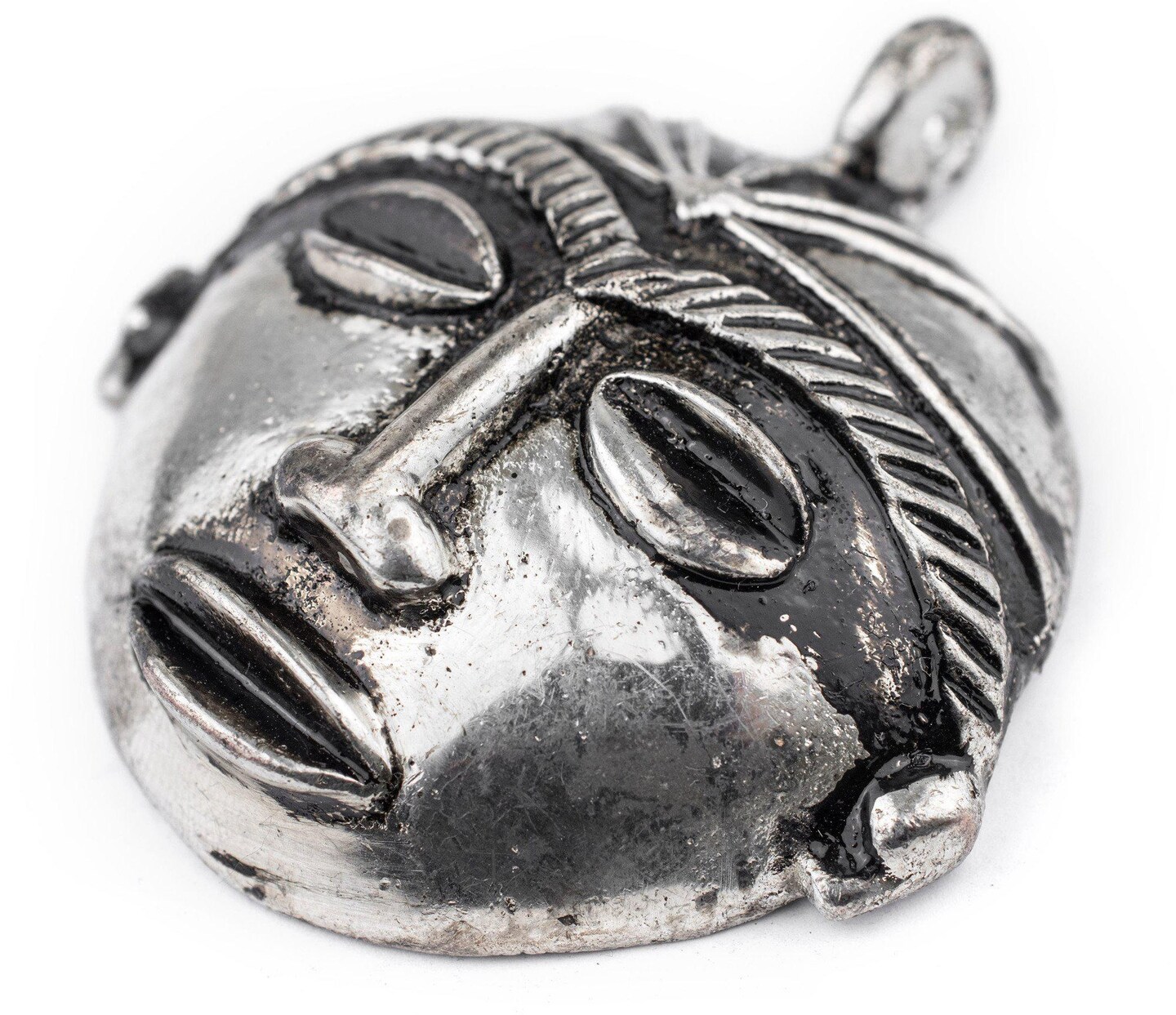 TheBeadChest Round African Silver Mask Pendant (58x62mm): Genuine West African Mask Design for DIY Jewelry &#x26; Necklaces