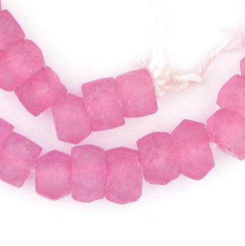 TheBeadChest Tulip Pink Faceted Recycled Java Sea Glass Beads - Full Strand of Faceted Bottle Glass Beads