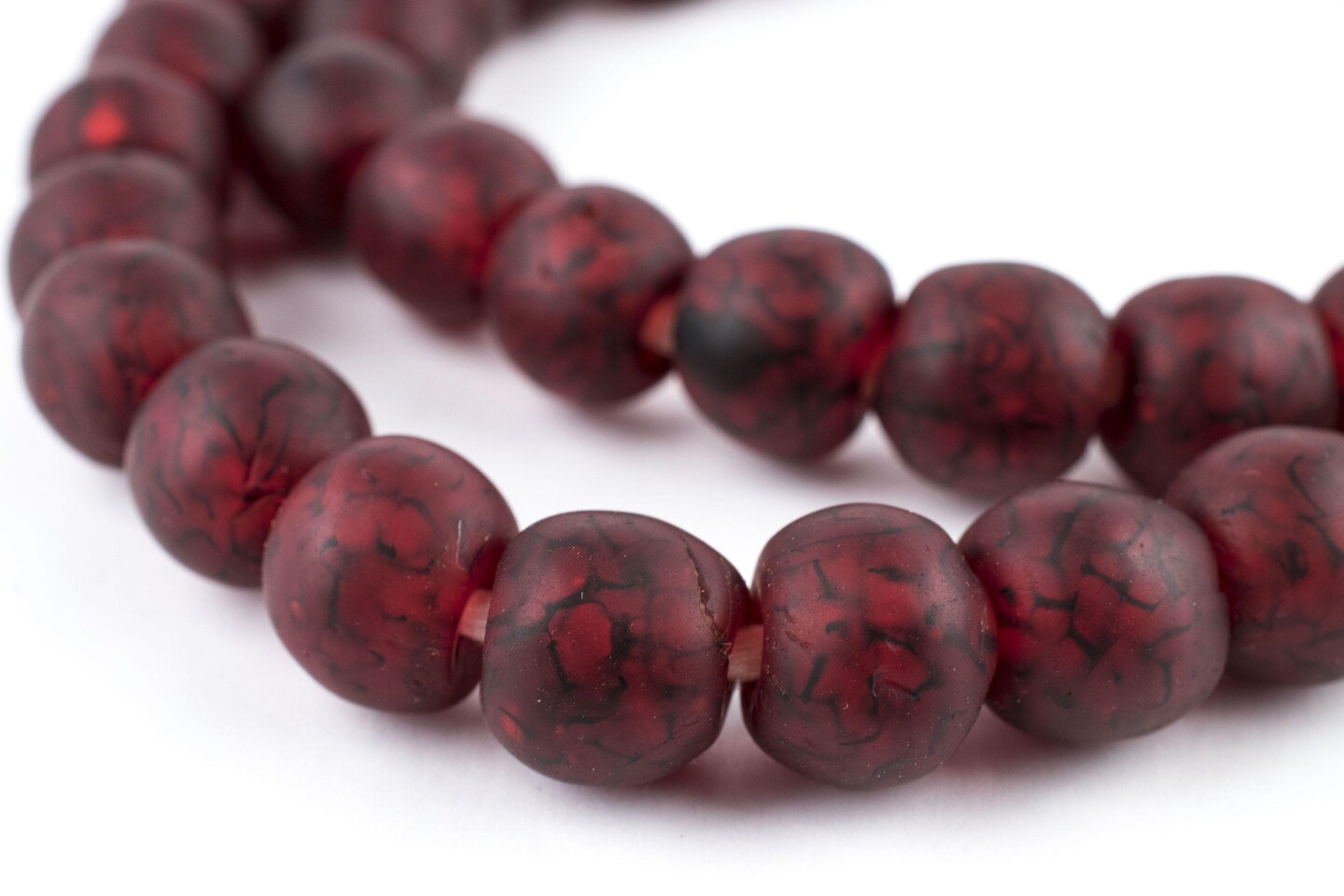 TheBeadChest African Recycled Glass Beads, Strand, For Jewelry Making, Home Decor, Handmade in Ghana (14mm, Red Black Swirl)