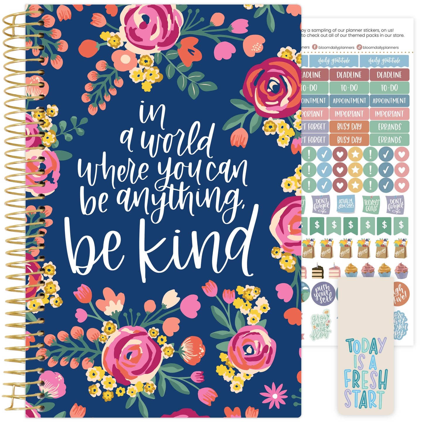 bloom daily planners Undated Soft Cover Planner, 5.5&#x22; x 8.25&#x22;, Be Kind