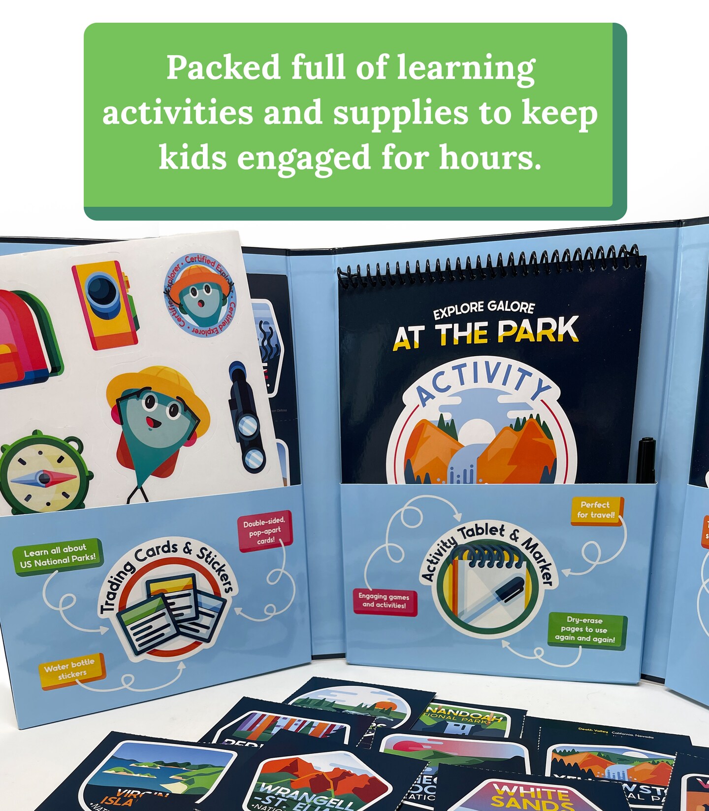 Carson Dellosa Explore Galore: Wipe Clean National Parks Book of Activities, Dry Erase Workbook With Puzzles, Bingo, Stickers, Flash Cards, Field Journal, and More, Ages 7 and Up