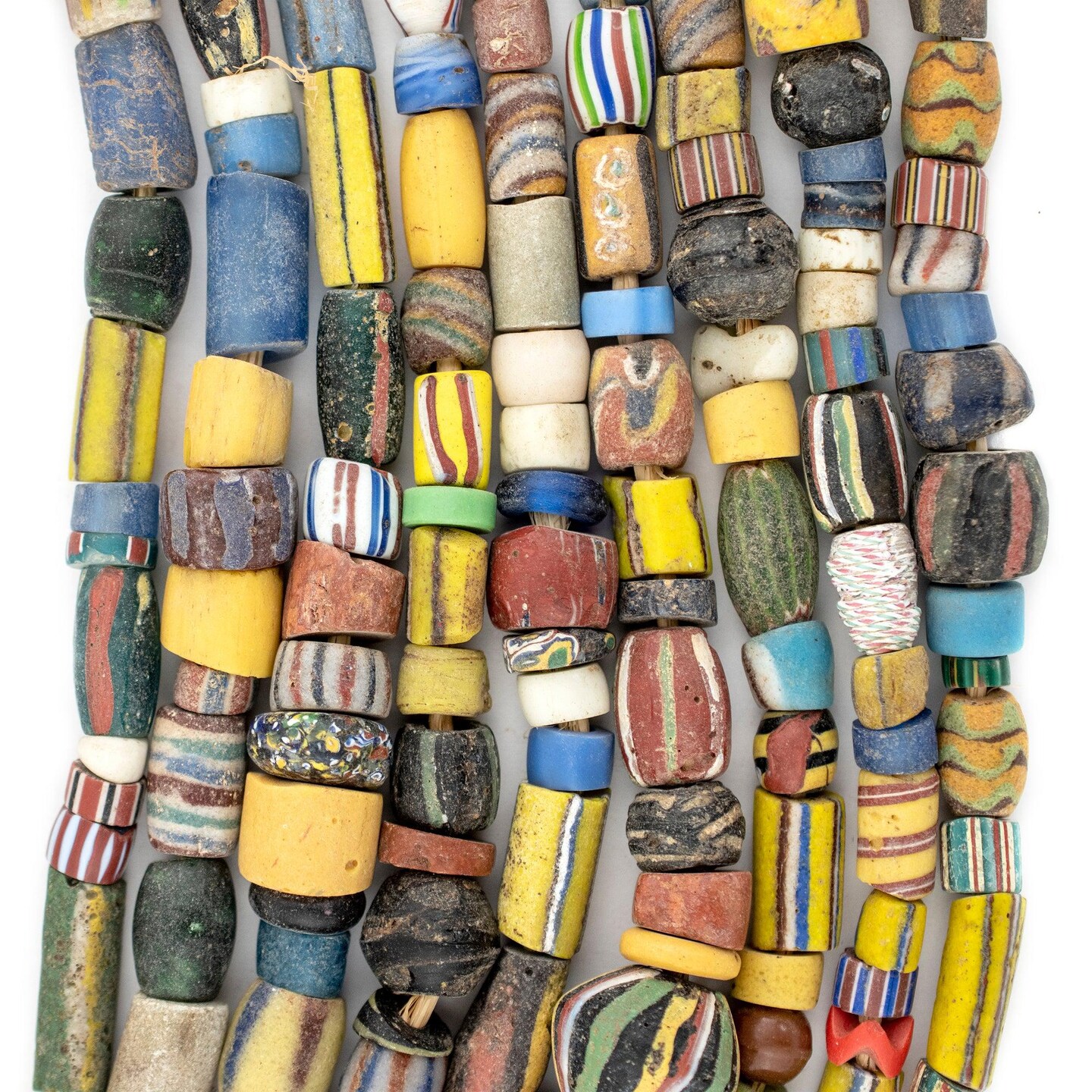 TheBeadChest Old Mixed African Trade Beads 10mm Ghana Multicolor Glass Large Hole 28 Inch Strand Handmade