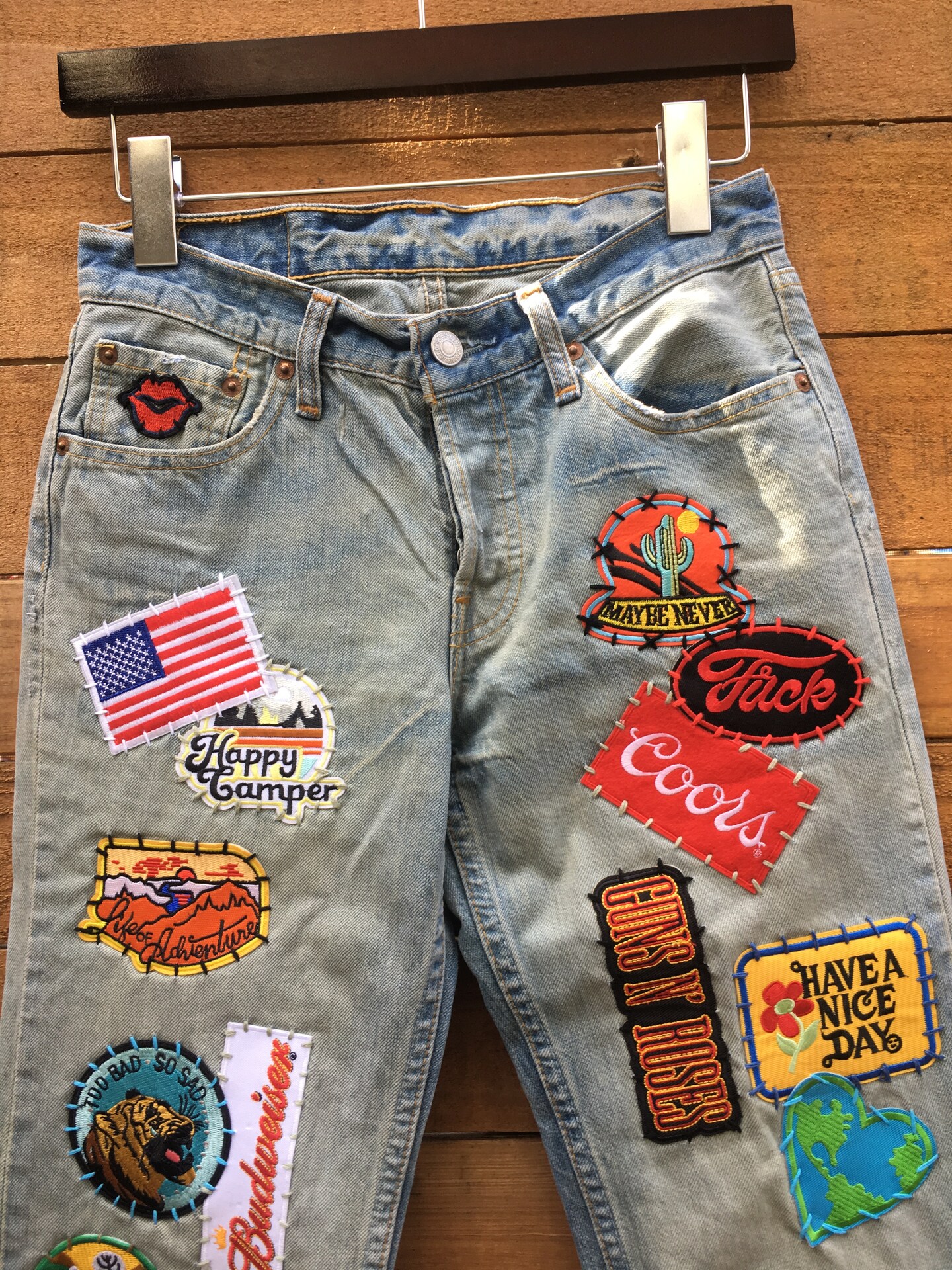 Custom, One of a kind, Patched, Embroidered, Re-worked Jeans