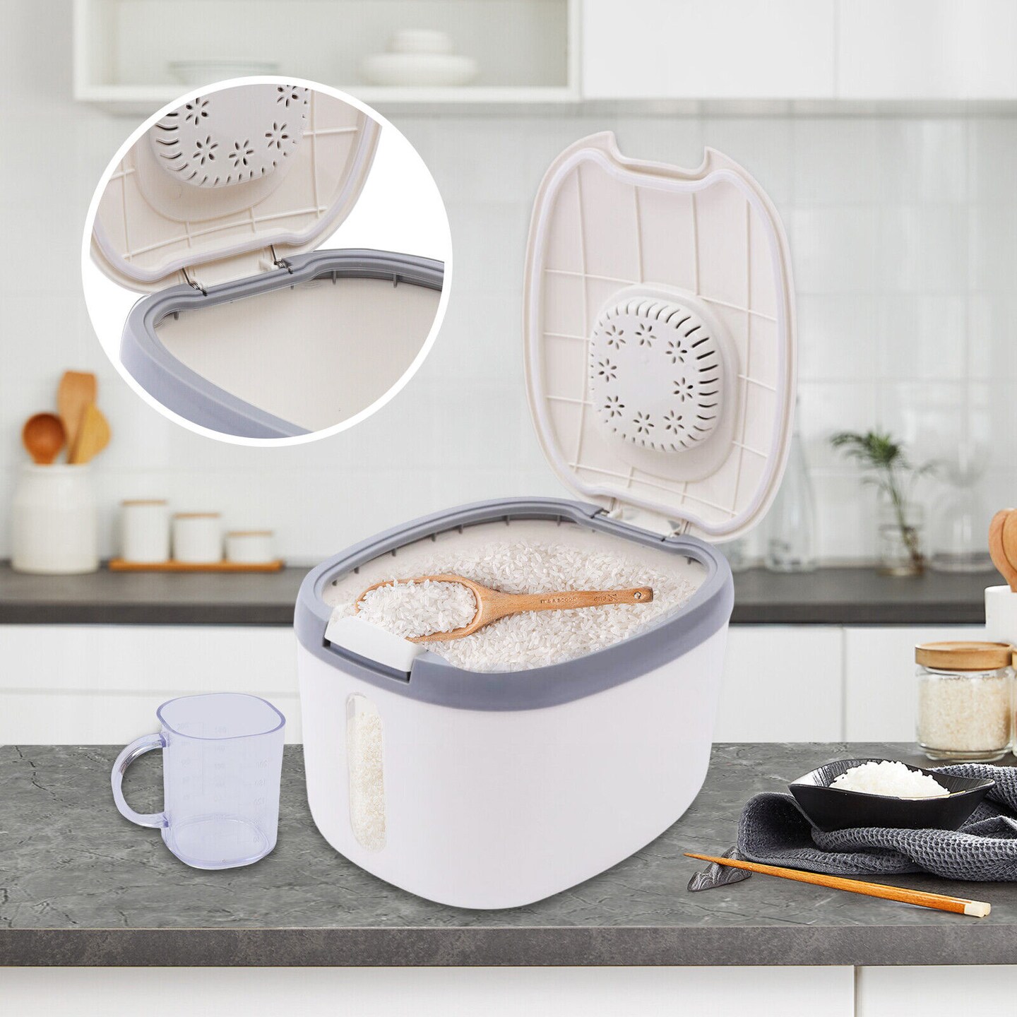 Kitcheniva Airtight Rice Storage Container Dispenser