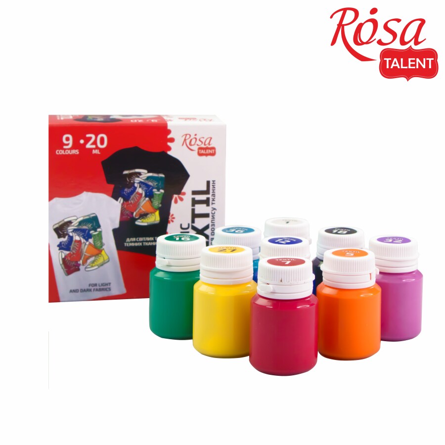 STYLE Textile Acrylic Paint Set. 9 colors (20ml) by Rosa Talent