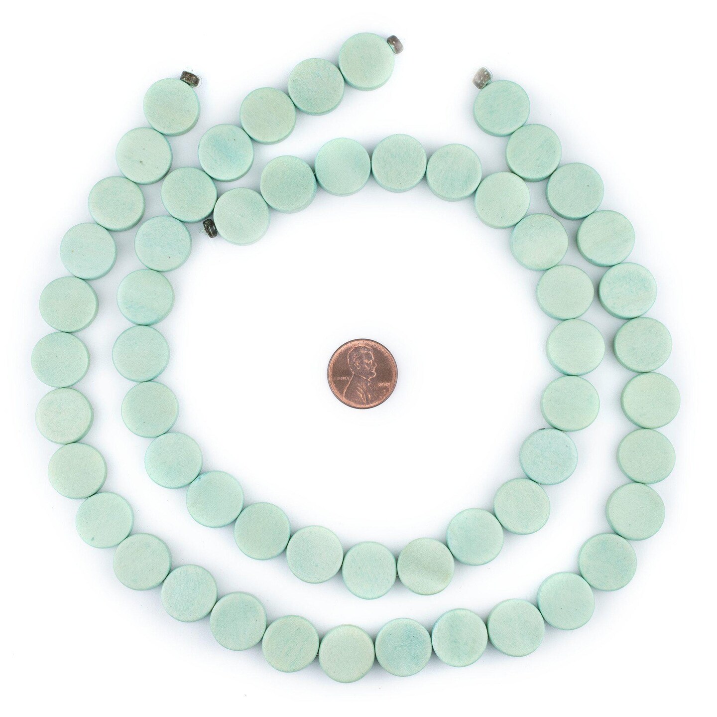 The Bead Chest Mint Green Circular Natural Wood Beads (15x15mm): Organic Eco-Friendly Wooden Bead Strand for DIY Jewelry, Crafts, Necklace and Bracelet Making