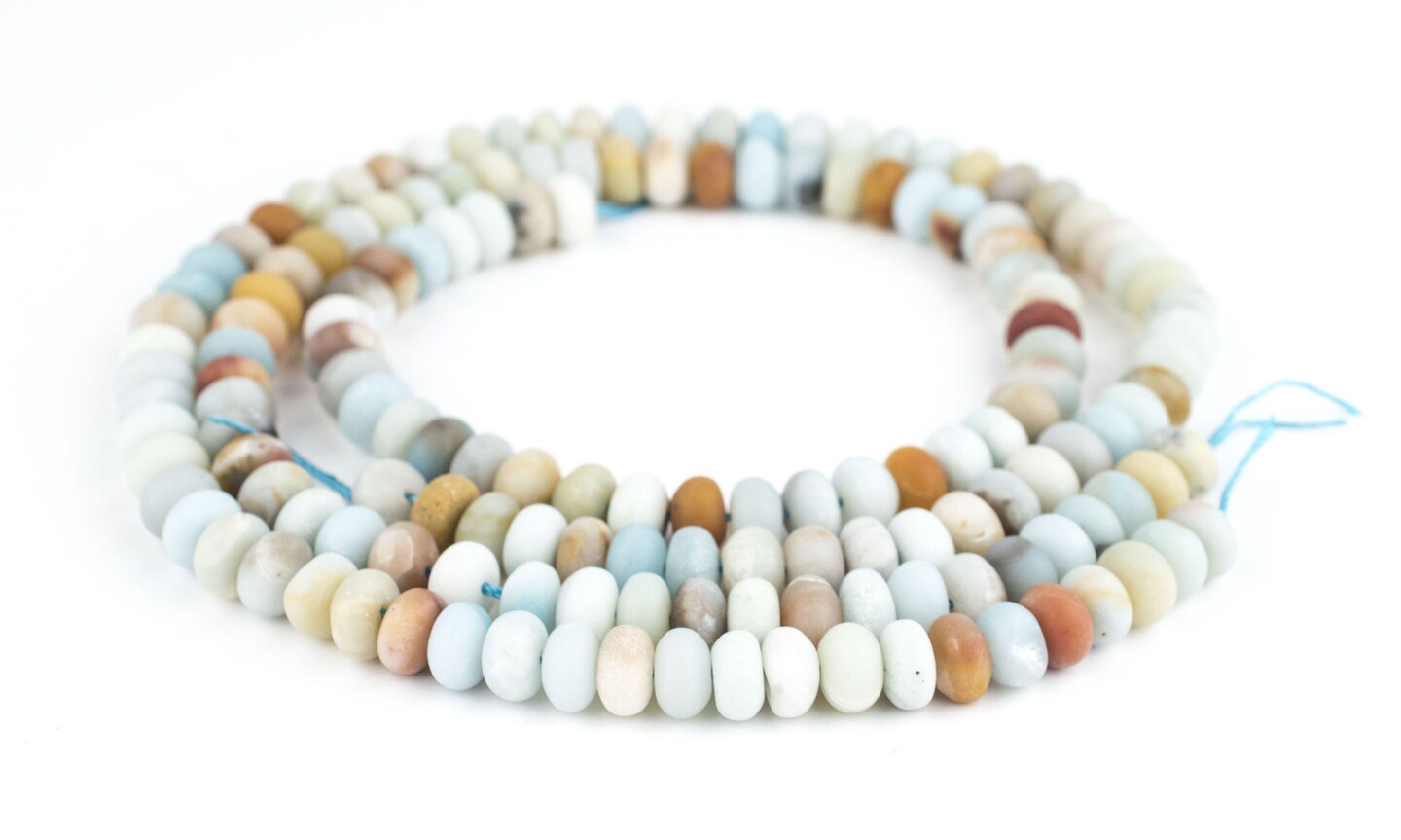 The Bead Chest Rondelle Amazonite Stone Beads 8mm Multicolor Disk Gemstone 15 Inch Strand