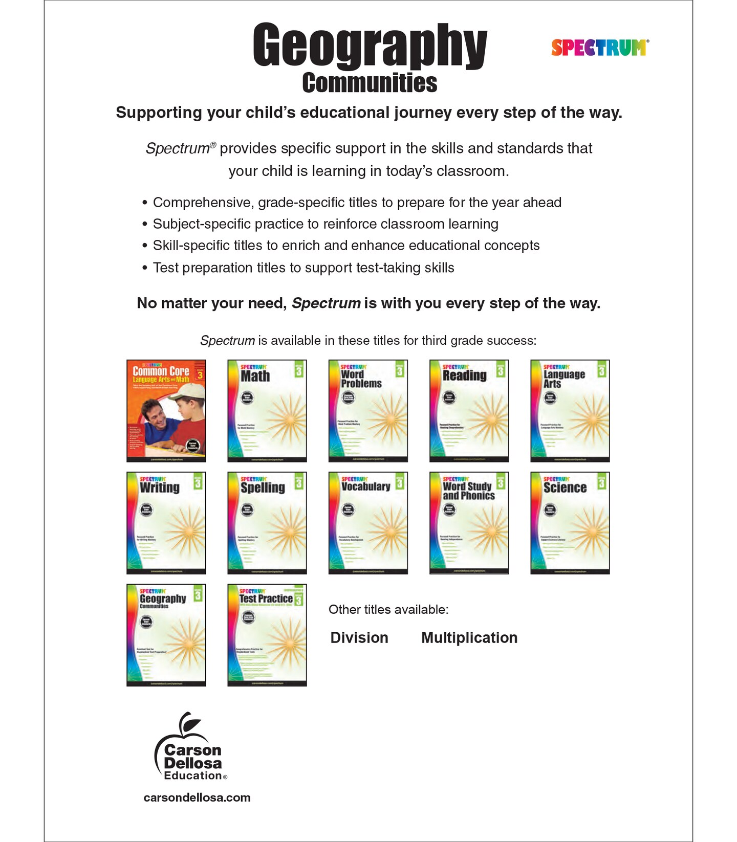 Spectrum Grade 3 Geography Workbook, Types of Communities, Environments, Oceans, Landforms, Map Skills, and More, Social Studies Classroom or Homeschool Curriculum