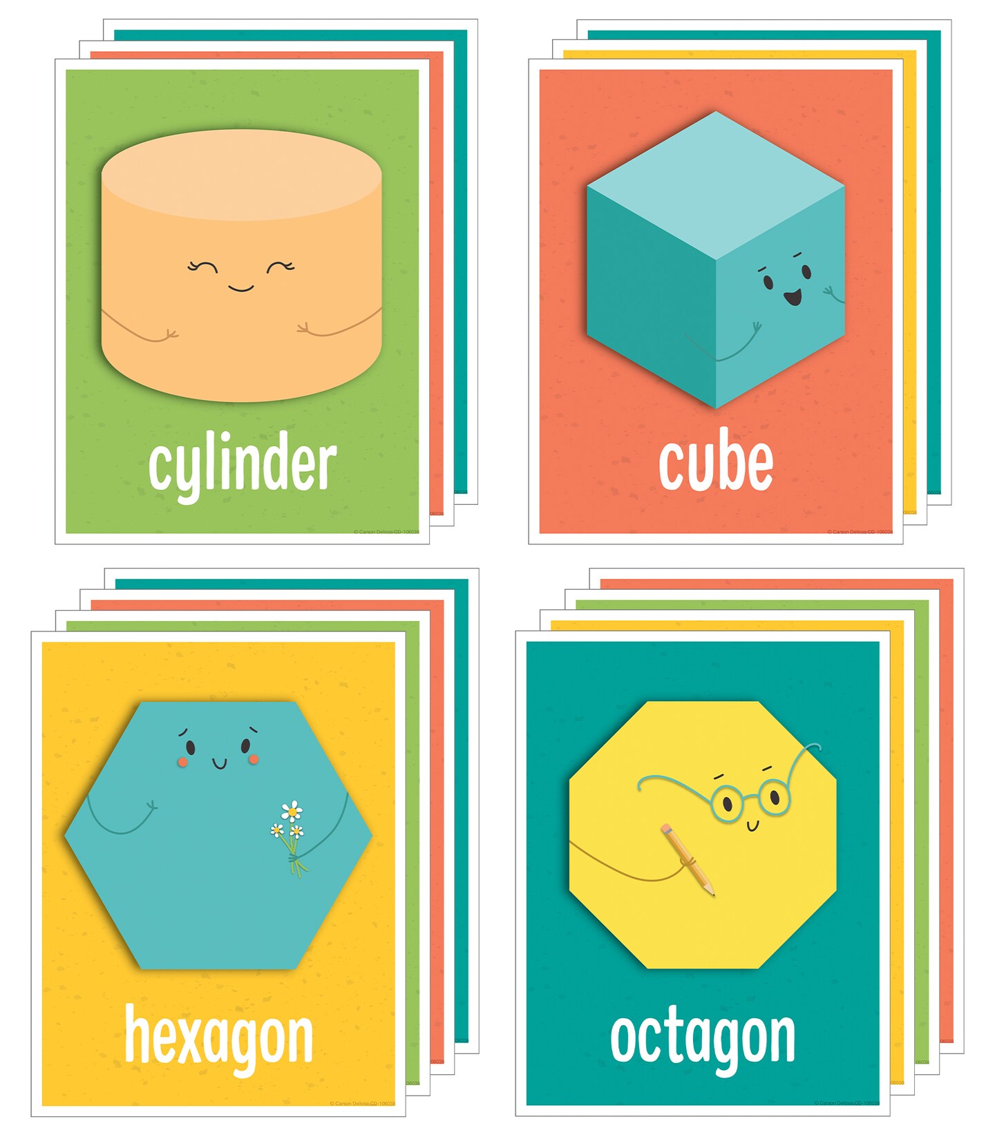 Carson Dellosa 14-Piece 2D and 3D Shapes Poster Set for Classroom Decor, 8.5&#x22; x 11&#x201D; Classroom Posters With Geometric Shapes for Kids, Preschool Classroom Wall Decor