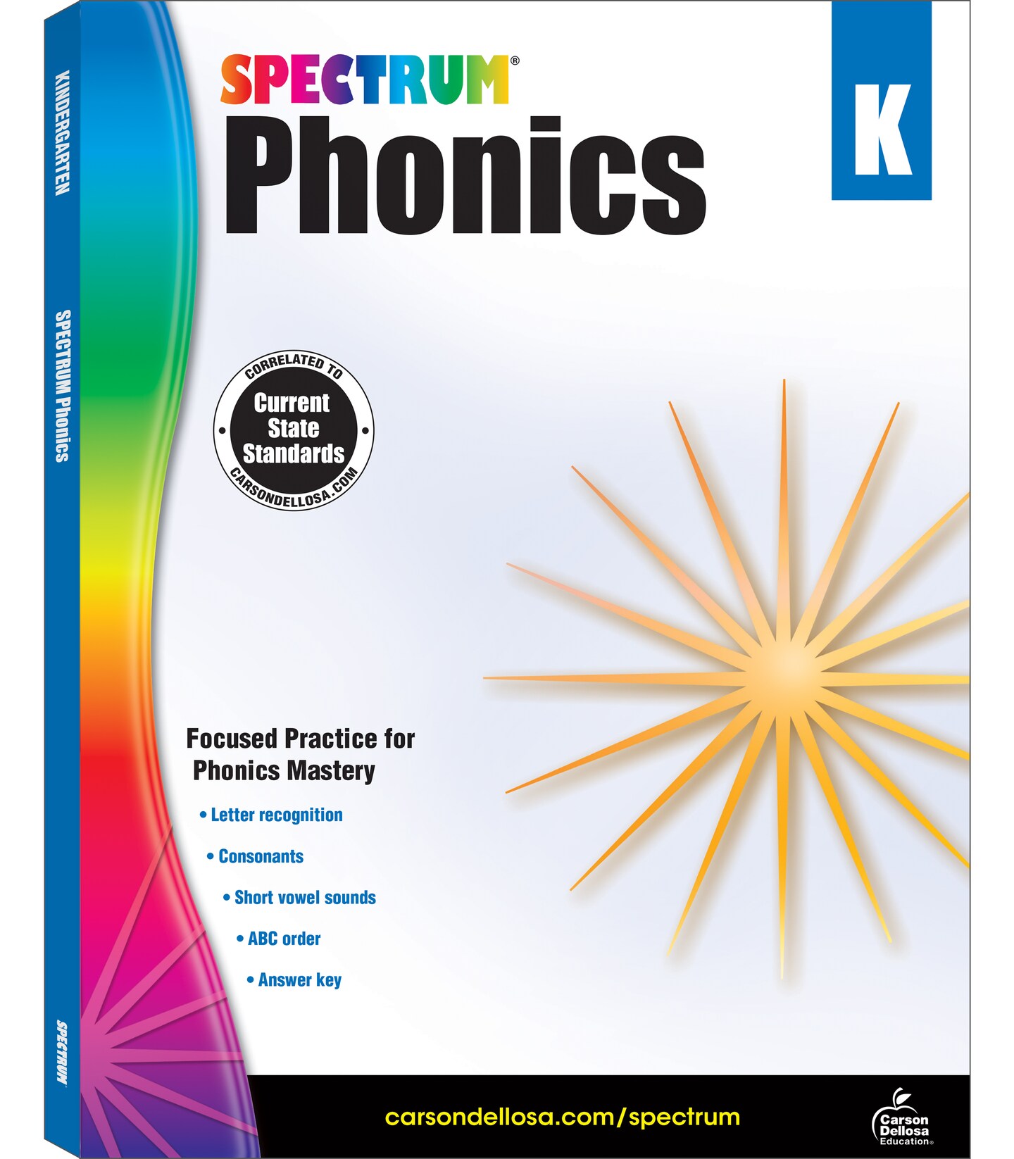 Spectrum Kindergarten Phonics Workbook, Ages 5 to 6, Kindergarten Phonics Workbooks, Letter Recognition, Alphabet Order, Vowel and Consonant Sound Practice - 144 Pages