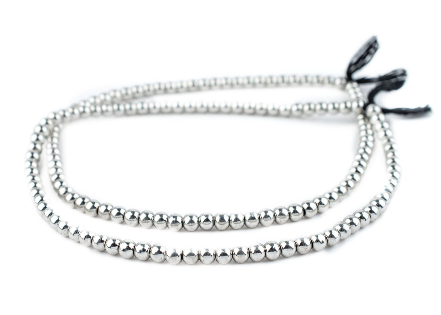 The Bead Chest Bright Silver Round Sphere Beads 6mm White Metal Large Hole 16 Inch Strand