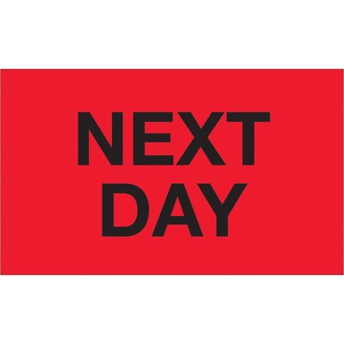 Tape Logic Labels, &#x22;Next Day&#x22;, 3&#x22; x 5&#x22;, Fluorescent Red, 500/Roll