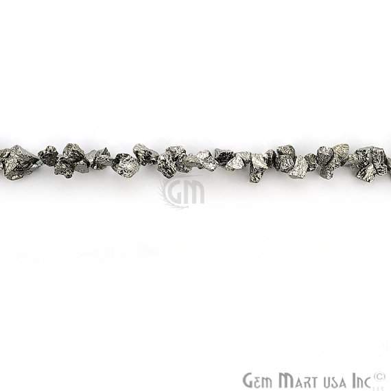 Black Pyrite Rough Nugget Strand, AAA Quality Natural Nugget Beads, Raw Pyrite Nuggets, 10 inch, 7x14mm Approx, GemMartUSA (RLBP-70011)