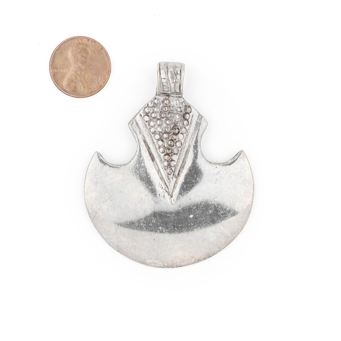TheBeadChest Silver Half Moon Tuareg Shield Pendant (63x51mm): North African Tribal Berber Moroccan Sahara Pendant for Jewelry