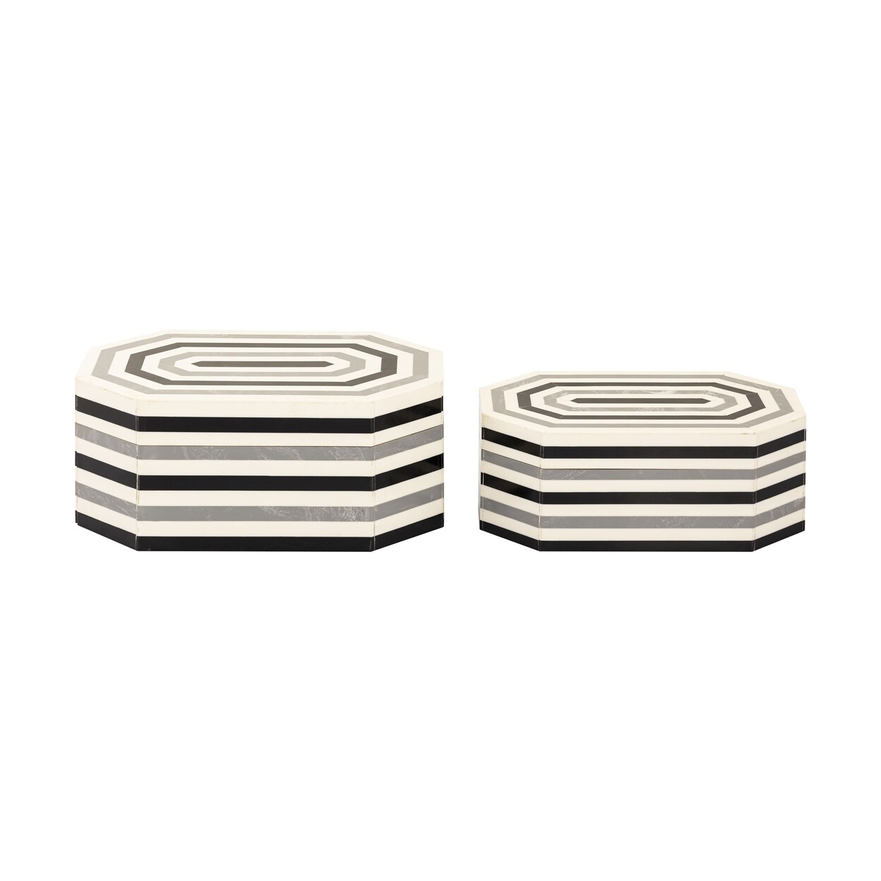 Octagonal Striped Box - Set Of 2 White