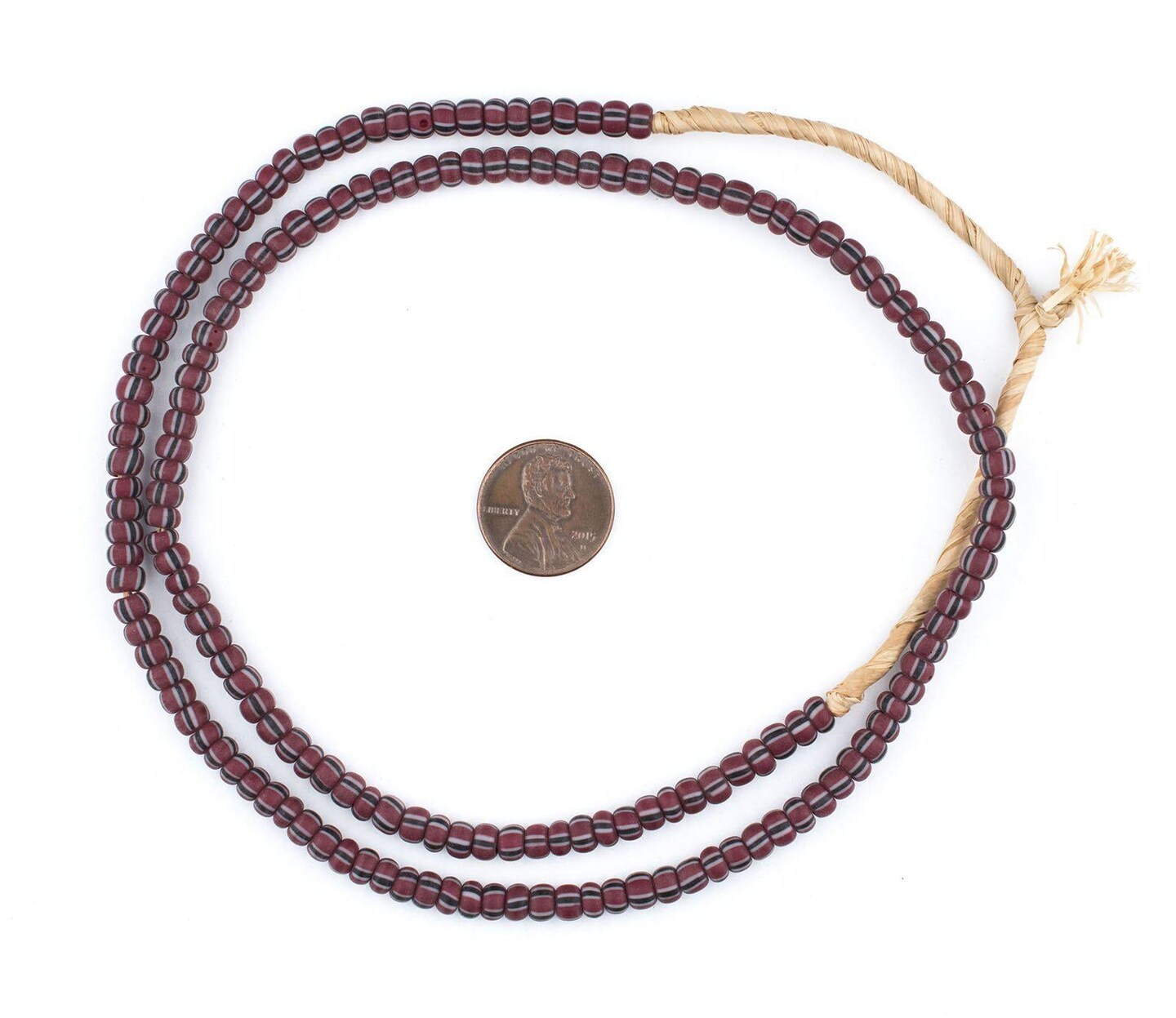 The Bead Chest Matted Brown Chevron Beads 4x5mm Ghana African Cylinder Glass Large Hole 25 Inch Strand Handmade