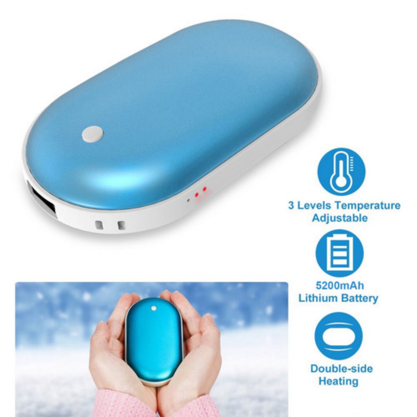 Rechargeable Hand Warmers Hot Hands 5200mAh Heated Electric Heater Power Bank