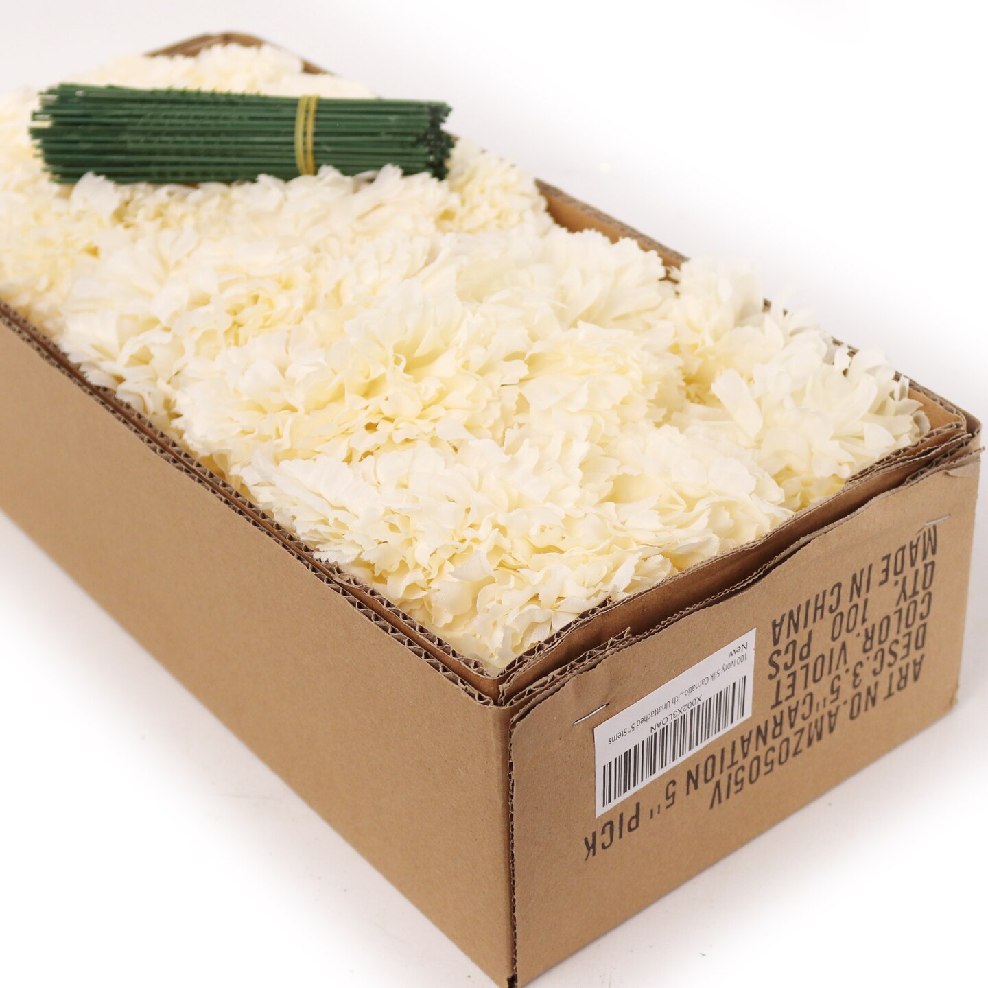 100-Pack Ivory Silk Carnation Picks - Lifelike Texture, Floral Arrangements, Wedding & Crafts - Year-Round Decor, Floral Home by Artificial Flowers