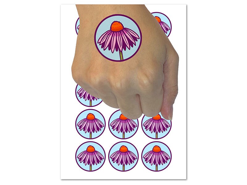 Coneflower Echinacea Temporary Tattoo Water Resistant Fake Body Art Set Collection (1 Sheet)
