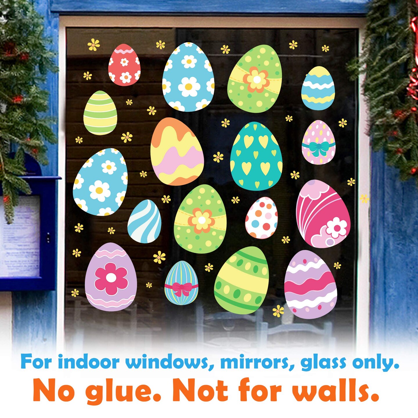 Ivenf Easter Decorations Window Clings Decals Decor, Extra Large Easter Eggs Flowers Party Supplies Gifts, Spring Window Clings Decorations for Kids School Home Office, 4 Sheets 46 pcs