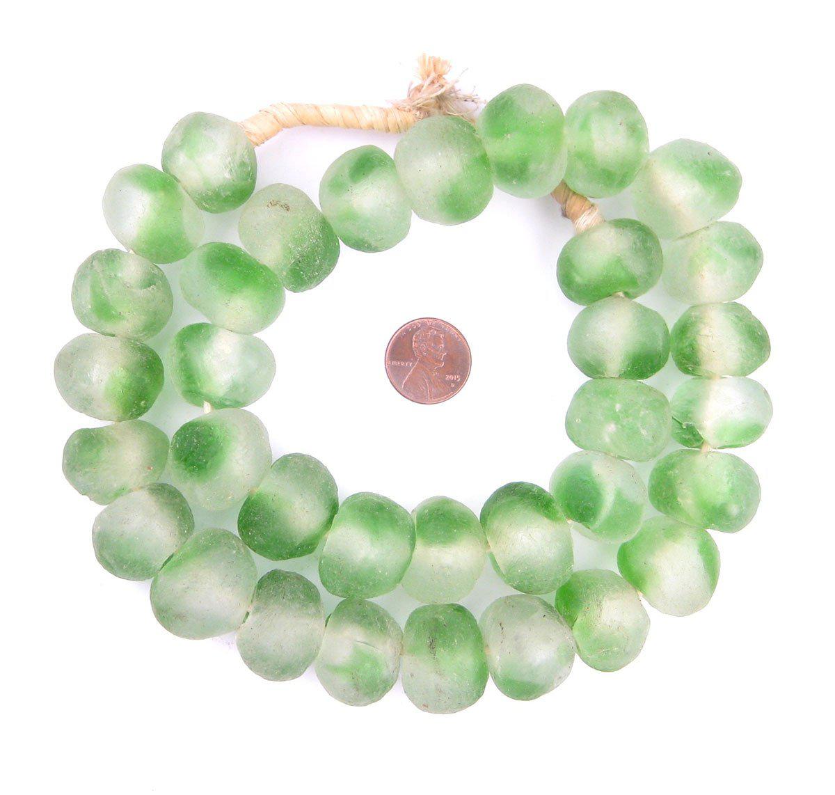 Jumbo Recycled Glass Beads - Beaded Wall Hangings - Extra Large African Sea Glass Beads 21-25mm - The Bead Chest (Green Swirl)