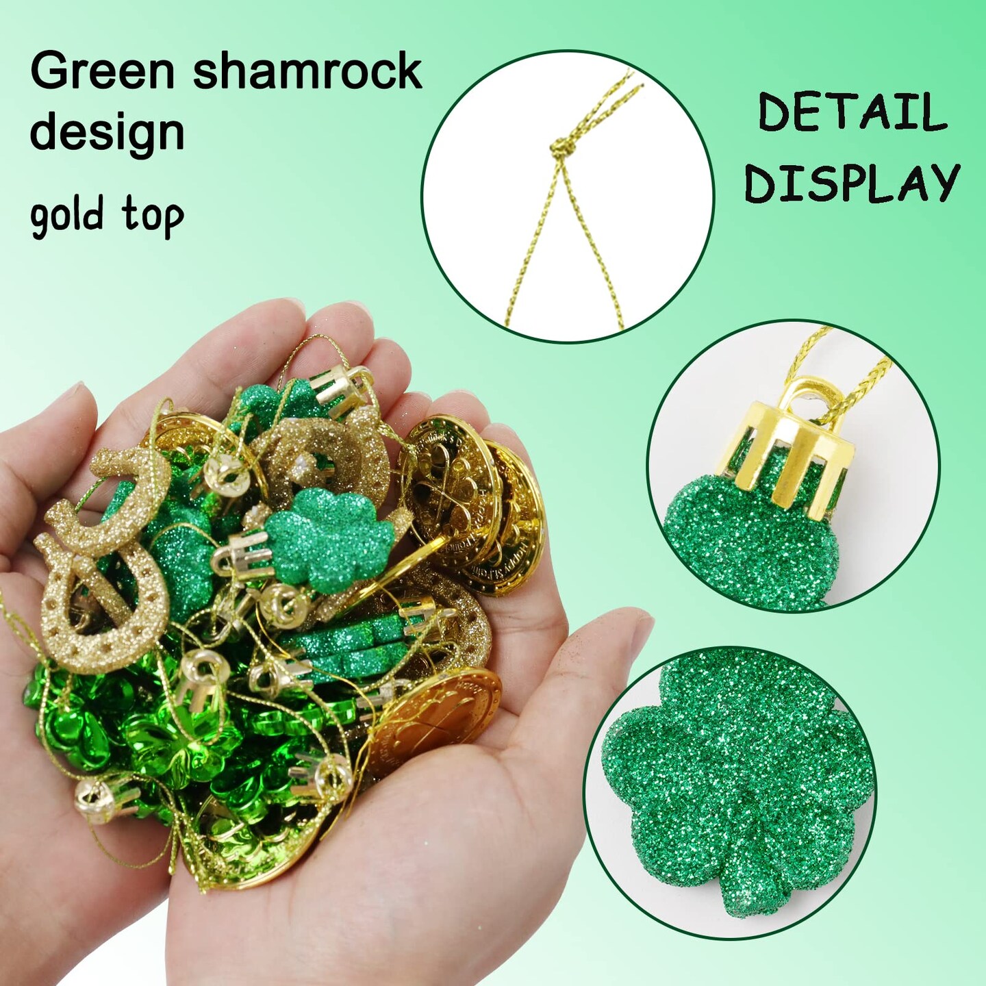 48 Pieces Shamrock Clover Gold Coins Horseshoe Tree Ornaments for Spring Lucky Irish Day St Patrick's Day Home Table Tree Party Hanging Decorations