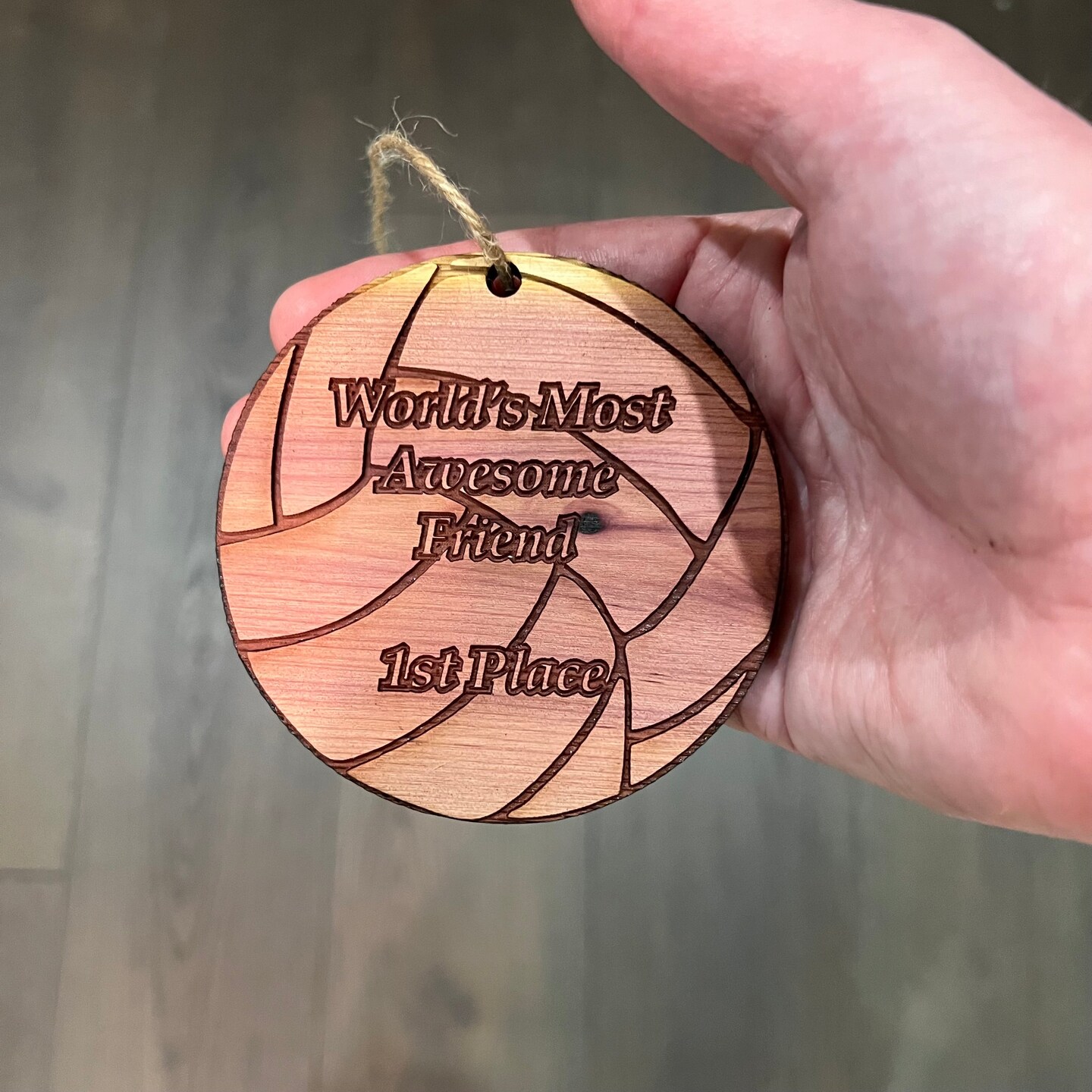 Volleyball 1st Place Worlds most awesome Friend - Cedar Ornament Volleyball 1st Place Worlds most awesome Friend - Cedar Ornament