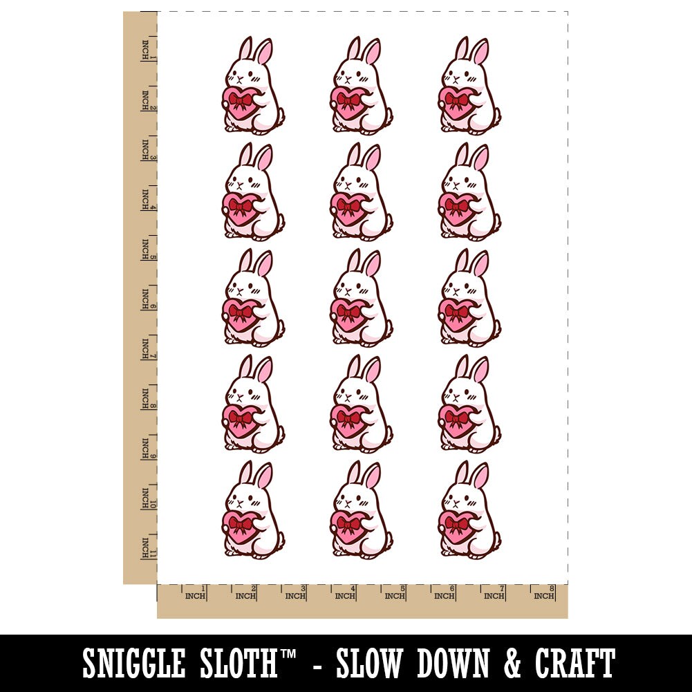 Cute Bunny Rabbit with Valentine&#x27;s Day Heart Temporary Tattoo Water Resistant Fake Body Art Set Collection (1 Sheet)