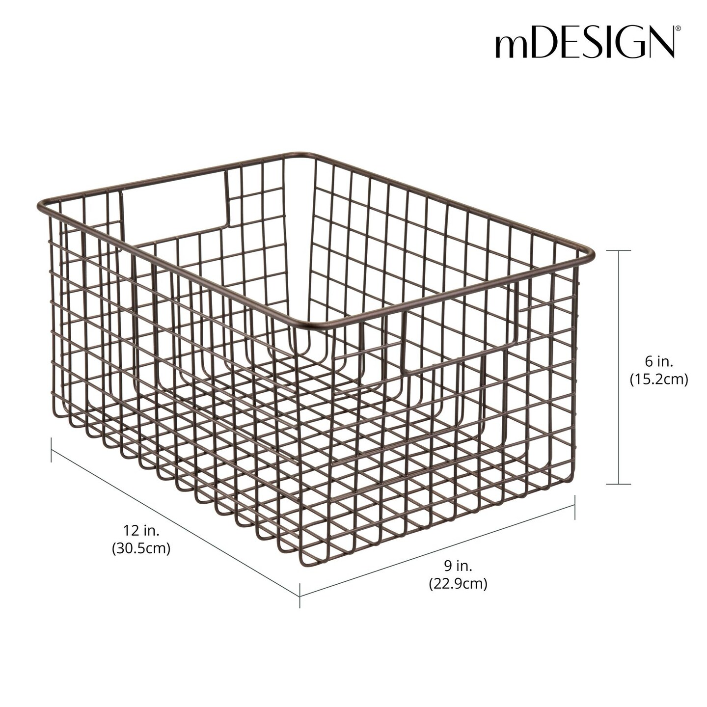 mDesign Metal Wire Food Organizer Basket with Built-In Handles - 12 x 9 x 6