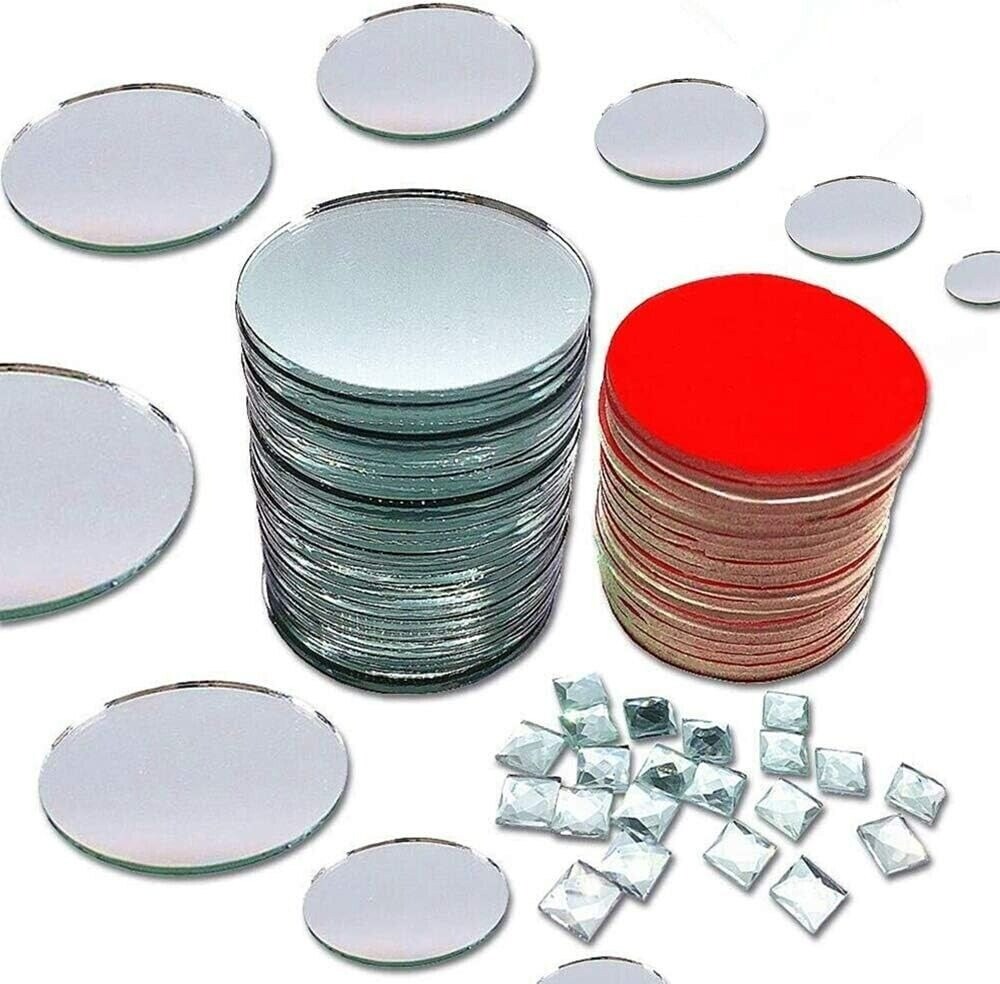 270 Pieces Small 1&#x22; Round Glass Mirrors &#x26; .4&#x22; Diamonds for Crafts Adhesive tape