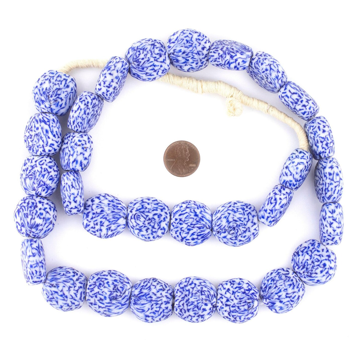 TheBeadChest Blue &#x26; White Tabular Fused Recycled Glass Beads