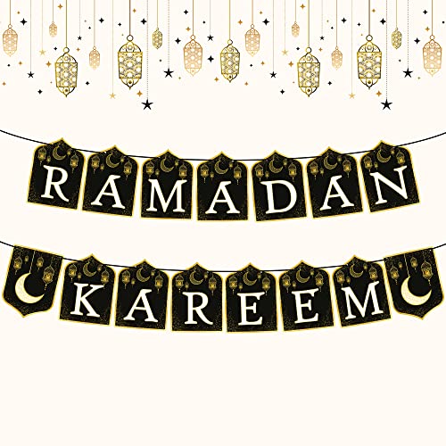 KatchOn, Ramadan Kareem Banner for Ramadan Decorations - 10 Feet, No DIY | Ramadan Mubarak Banner for Ramadan Decorations for Home | Ramadan Banner for Eid Decorations | Black and Gold Ramadan Decor