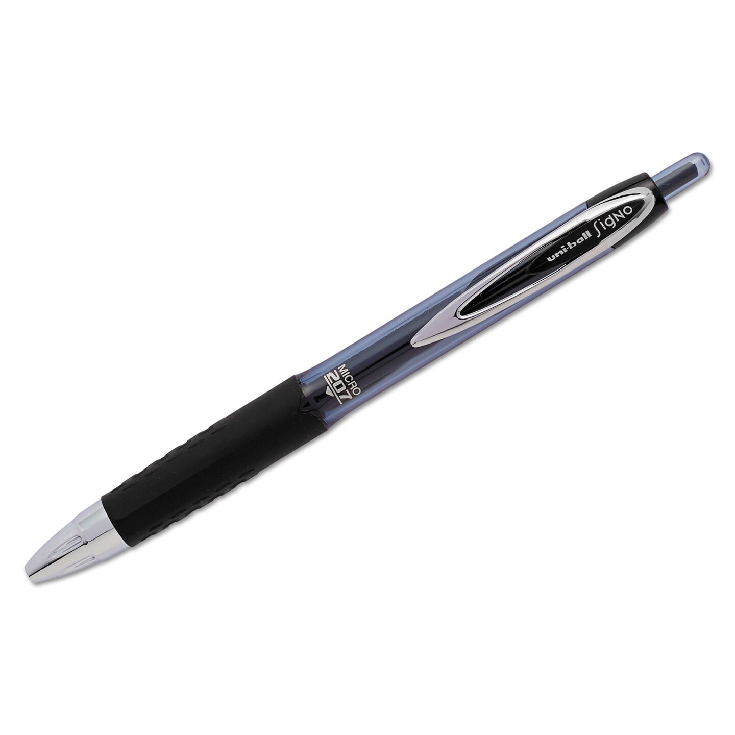 Uni-Ball Signo 207 Retractable Gel Pen, Micro 0.5mm, Black Ink, Smoke/Black Barrel, Dozen