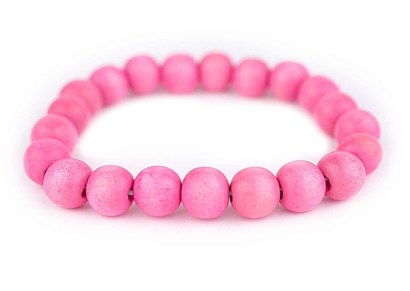 TheBeadChest Wood Stretch Bracelet, Neon Pink - Stackable Beaded Jewelry, Unisex for Men &#x26; Women